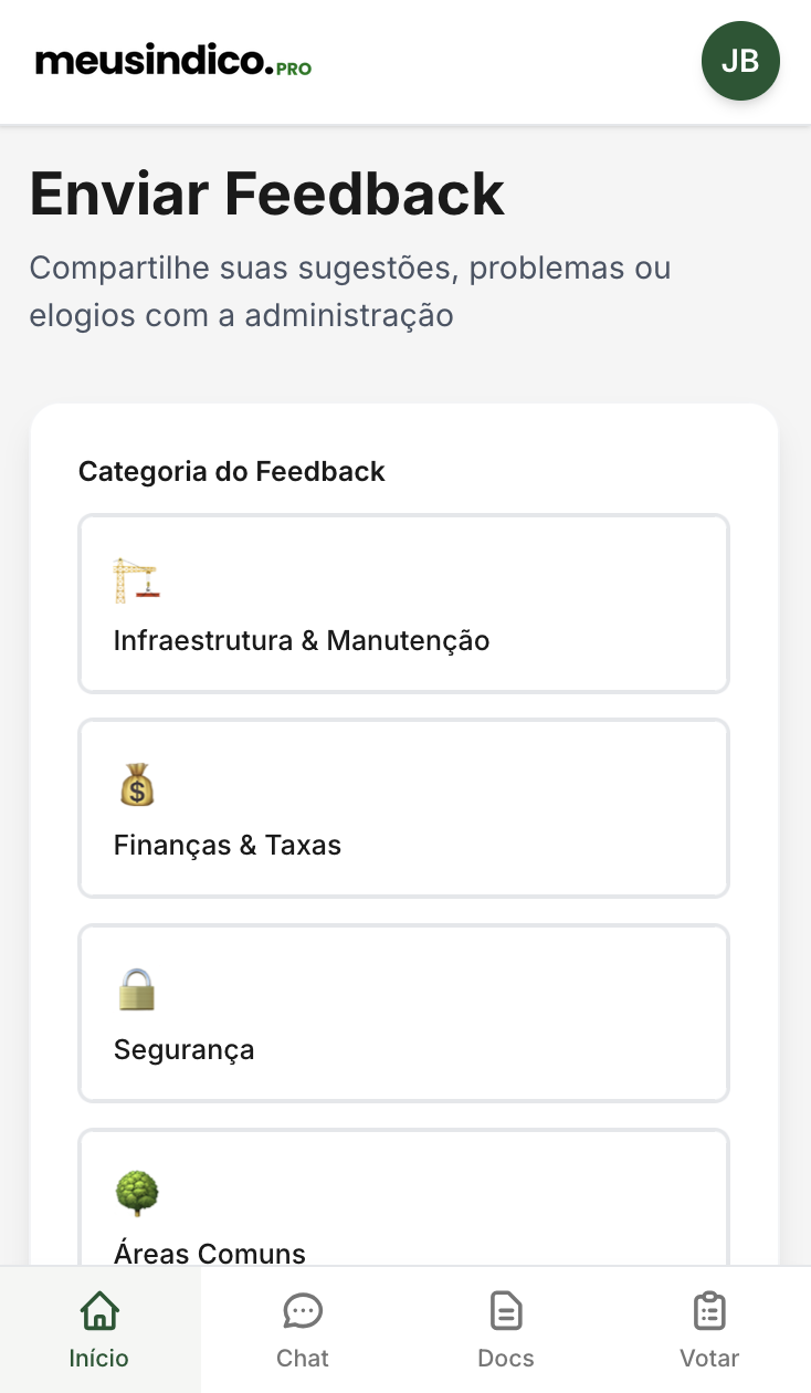 Gestão de Feedbacks - Enviar Feedback