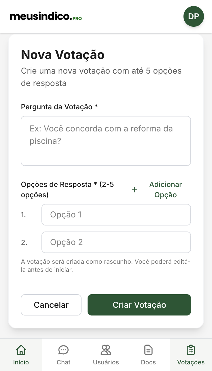 Sistema de Votação - Nova Votação
